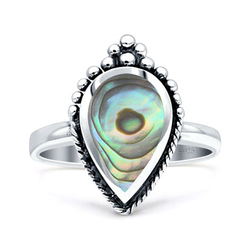 Petite Dainty Statement Fashion Pear Thumb Ring Simulated Abalone 925 Sterling Silver